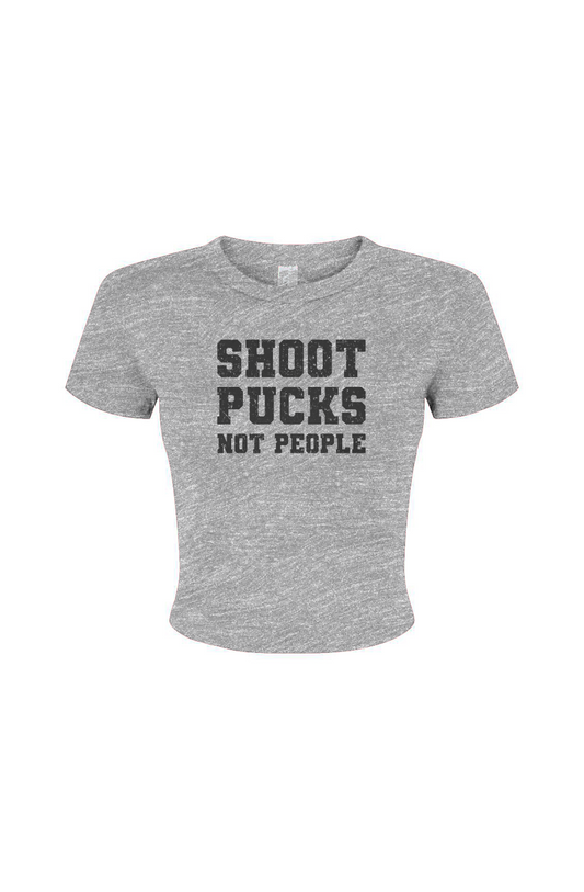 Barn Babe Shoot Pucks Not People Baby Tee Grey | Barn Garb Hockey Threads