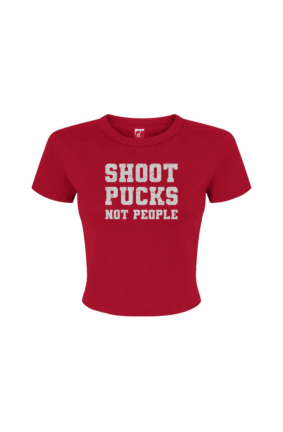 Barn Babe Shoot Pucks Not People Baby Tee Red | Barn Garb Hockey Threads