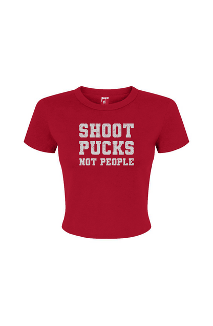 Barn Babe Shoot Pucks Not People Baby Tee Red | Barn Garb Hockey Threads