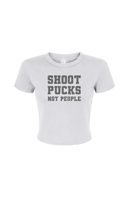 Barn Babe Shoot Pucks Not People Baby Tee White | Barn Garb Hockey Threads