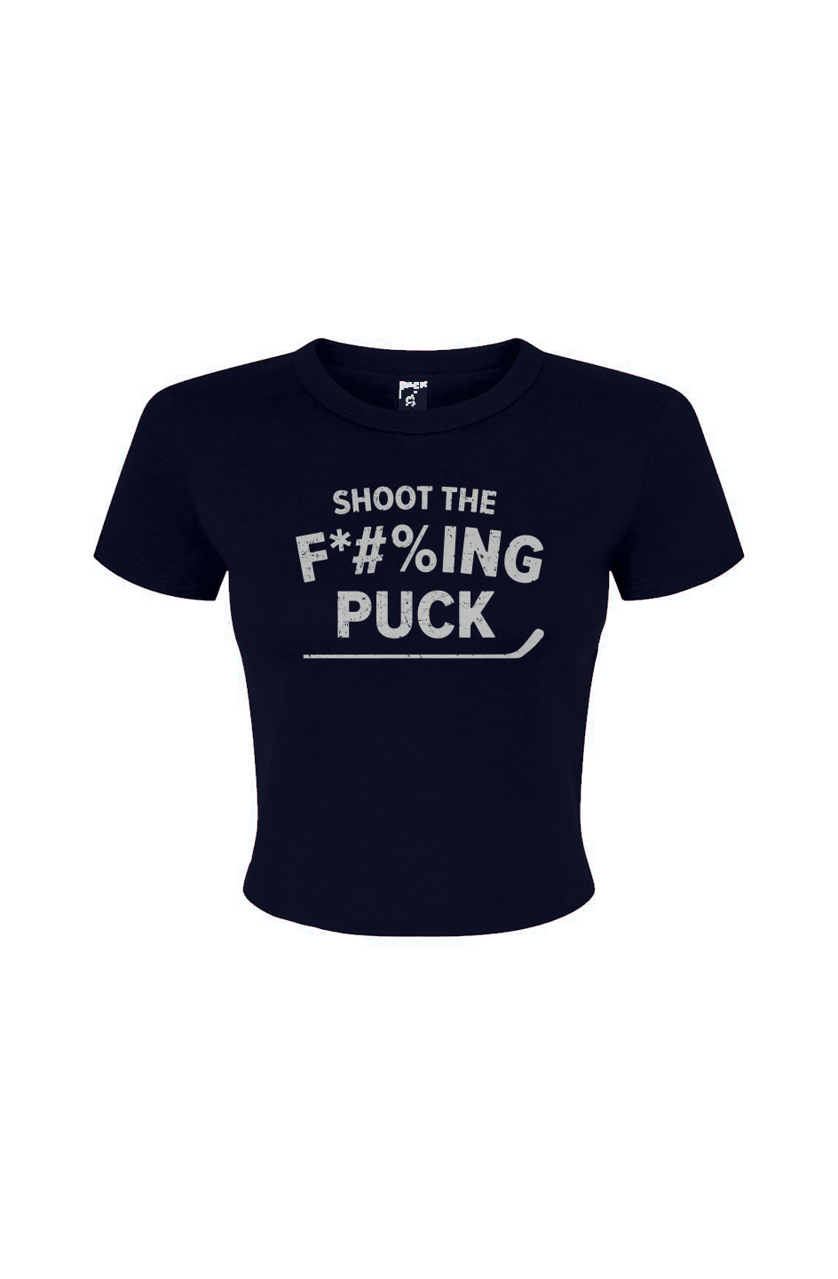 Barn Babe Shoot the F*#%ing Puck Baby Tee Navy Blue | Barn Garb Hockey Threads