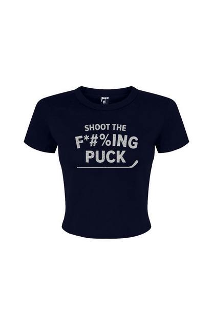 Barn Babe Shoot the F*#%ing Puck Baby Tee Navy Blue | Barn Garb Hockey Threads