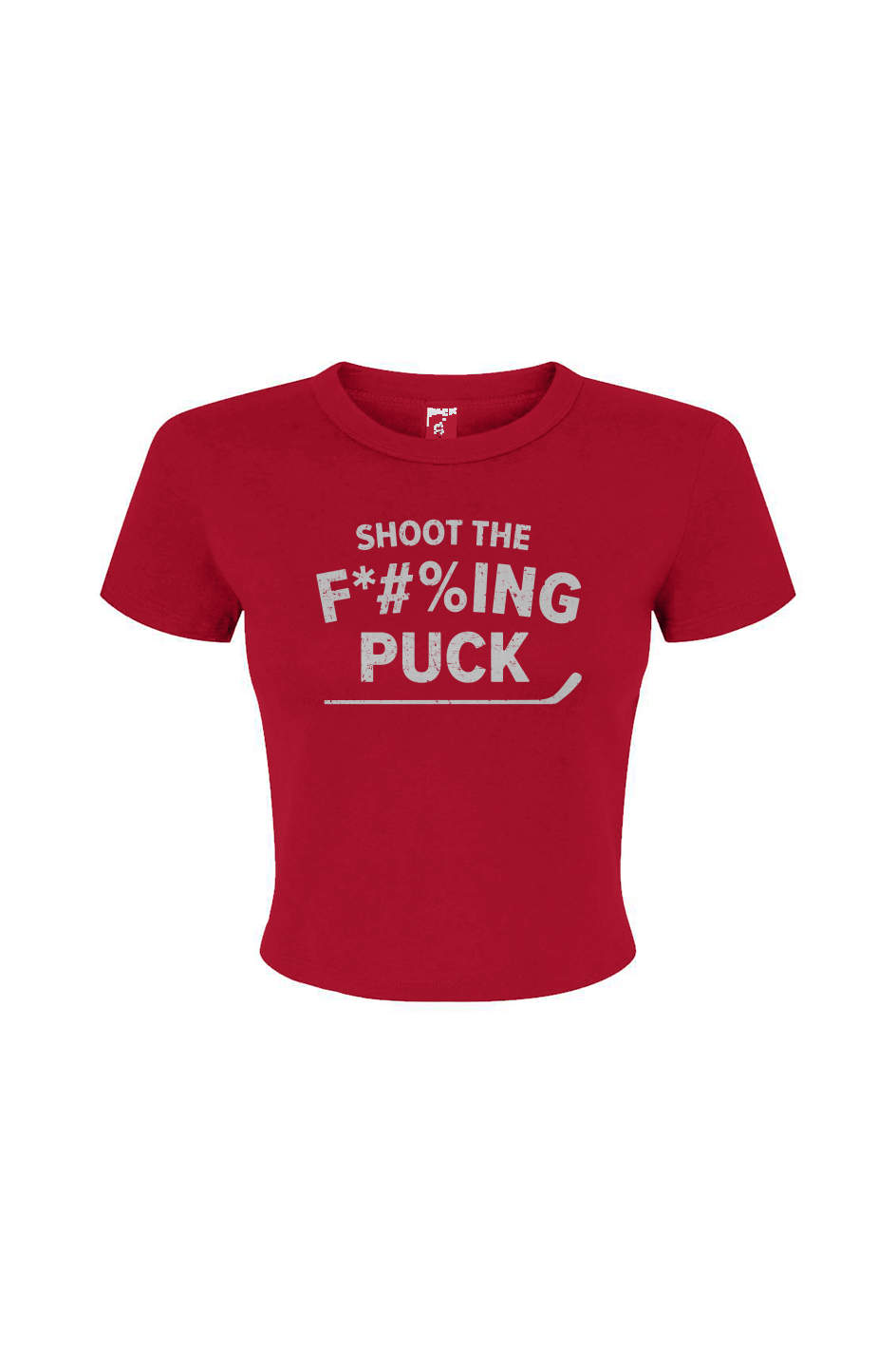 Barn Babe Shoot the F*#%ing Puck Baby Tee Red | Barn Garb Hockey Threads