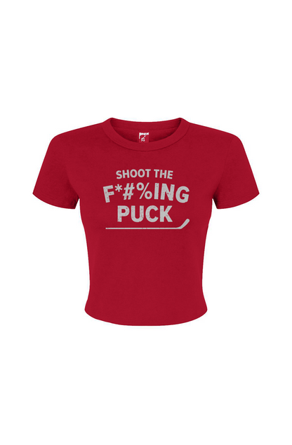 Barn Babe Shoot the F*#%ing Puck Baby Tee Red | Barn Garb Hockey Threads