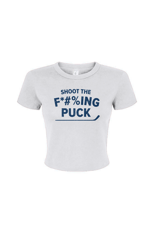 Barn Babe Shoot the F*#%ing Puck Baby Tee White | Barn Garb Hockey Threads