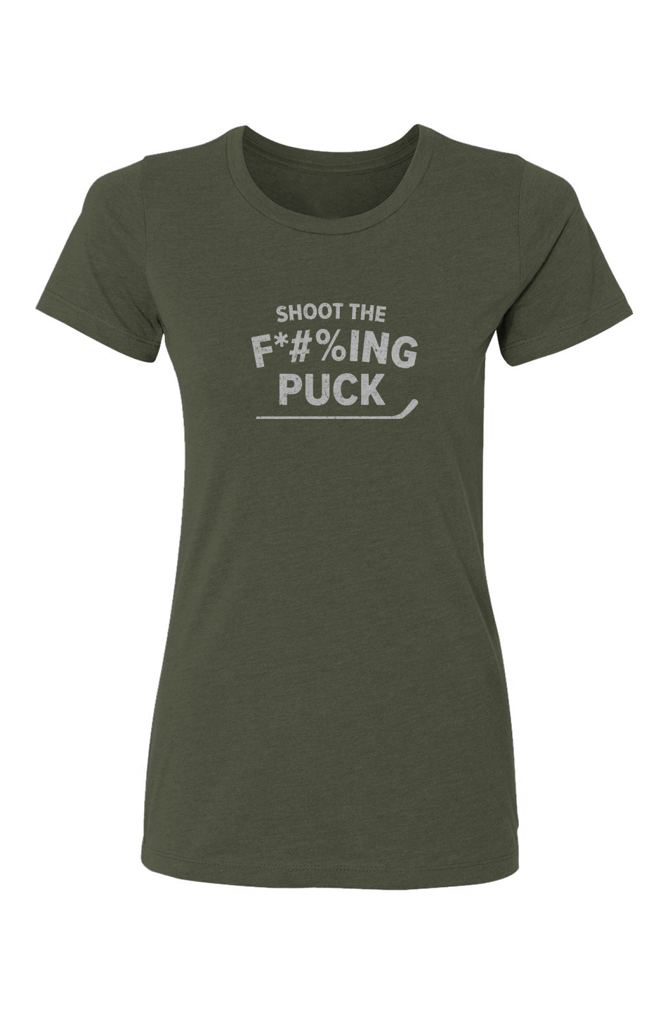 Barn Babe Shoot the F*#%ing Puck Tee Military | Barn Garb Hockey Threads