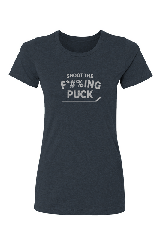 Barn Babe Shoot the F*#%ing Puck Tee Navy Blue | Barn Garb Hockey Threads