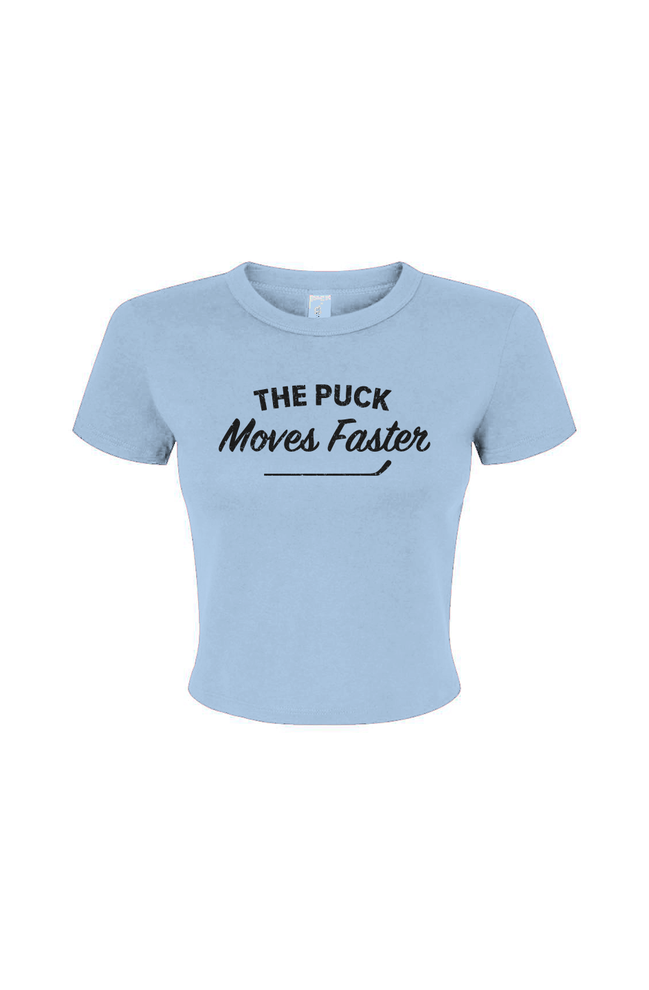 Barn Babe The Puck Moves Faster Baby Tee Baby Blue | Barn Garb Hockey Threads
