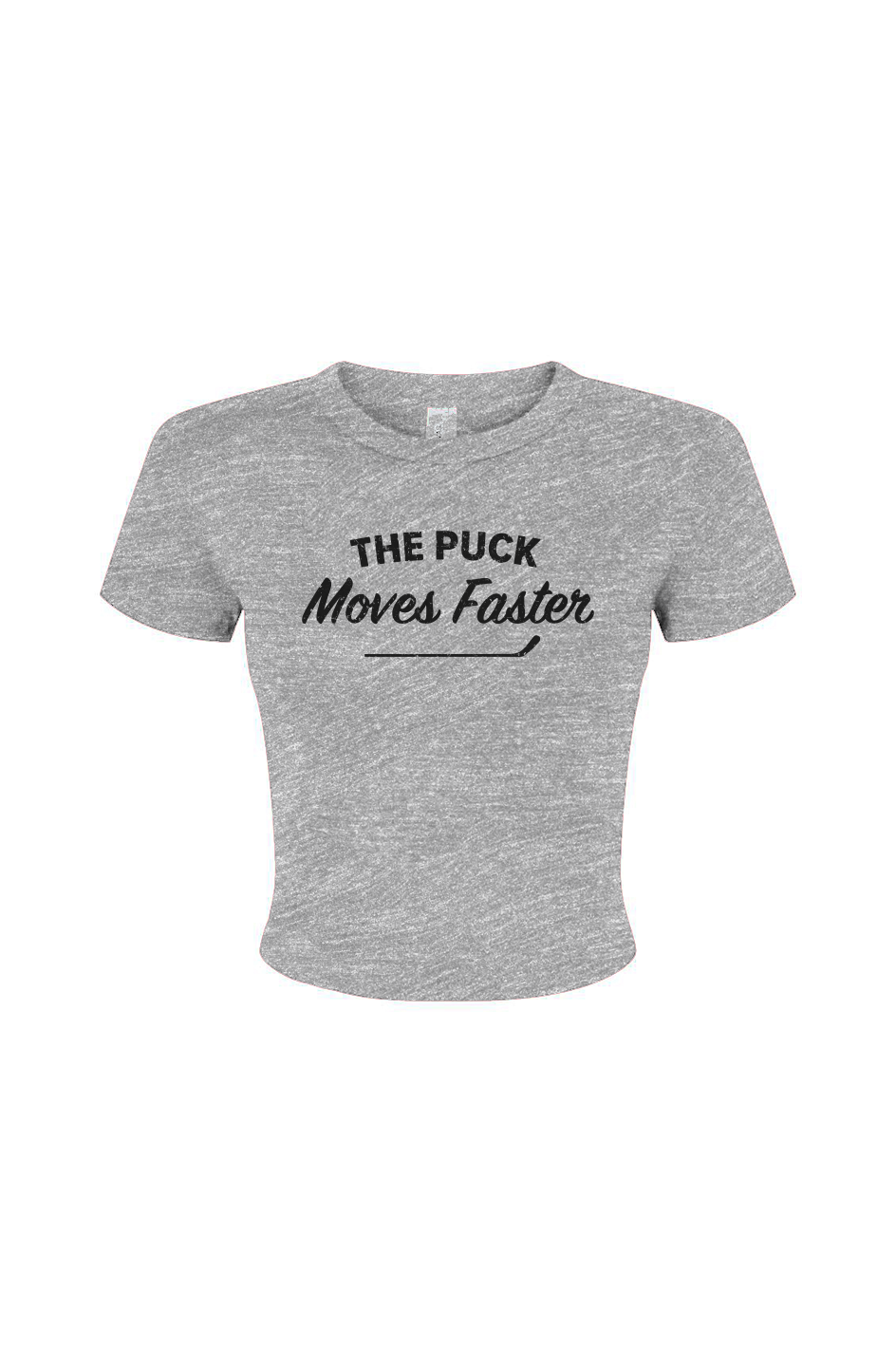 Barn Babe The Puck Moves Faster Baby Tee Grey | Barn Garb Hockey Threads