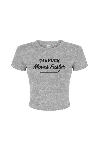 Barn Babe The Puck Moves Faster Baby Tee Grey | Barn Garb Hockey Threads