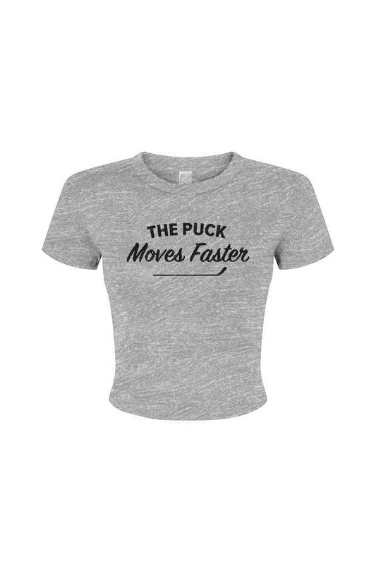 Barn Babe The Puck Moves Faster Baby Tee Grey | Barn Garb Hockey Threads