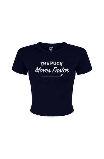 Barn Babe The Puck Moves Faster Baby Tee Navy Blue | Barn Garb Hockey Threads