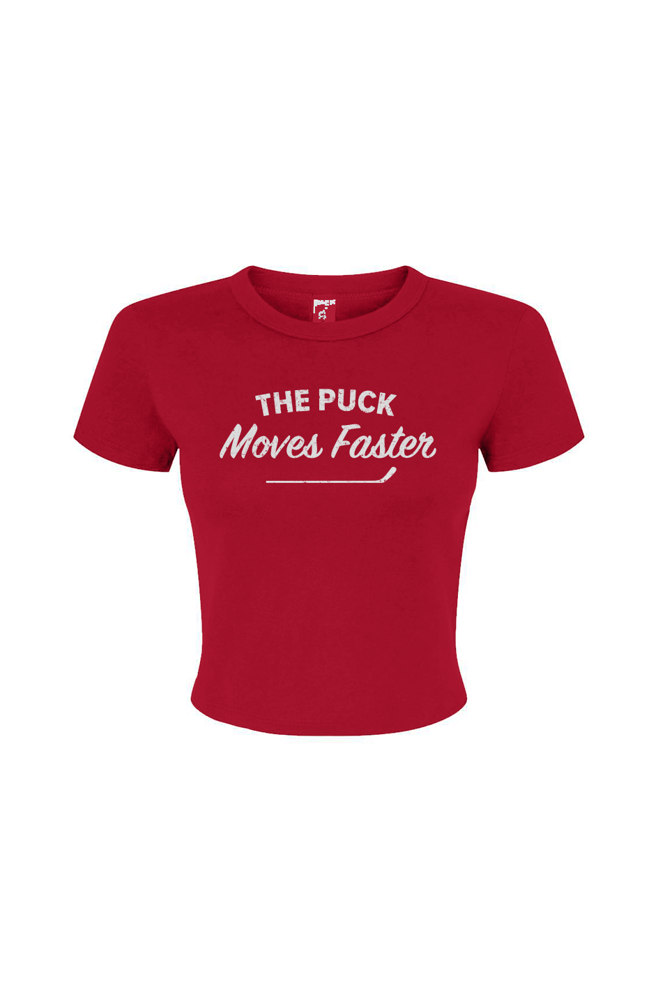 Barn Babe The Puck Moves Faster Baby Tee Red | Barn Garb Hockey Threads