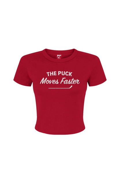 Barn Babe The Puck Moves Faster Baby Tee Red | Barn Garb Hockey Threads