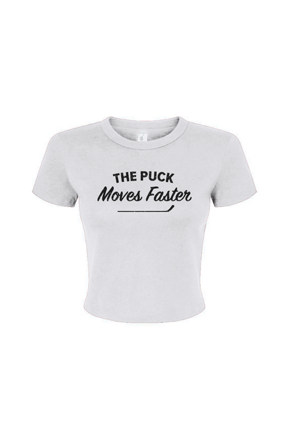 Barn Babe The Puck Moves Faster Baby Tee White | Barn Garb Hockey Threads