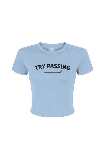 Barn Babe Try Passing Baby Tee Baby Blue | Barn Garb Hockey Threads