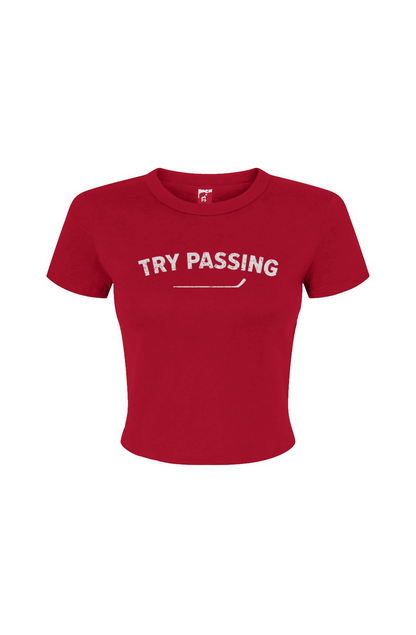 Barn Babe Try Passing Baby Tee Red | Barn Garb Hockey Threads