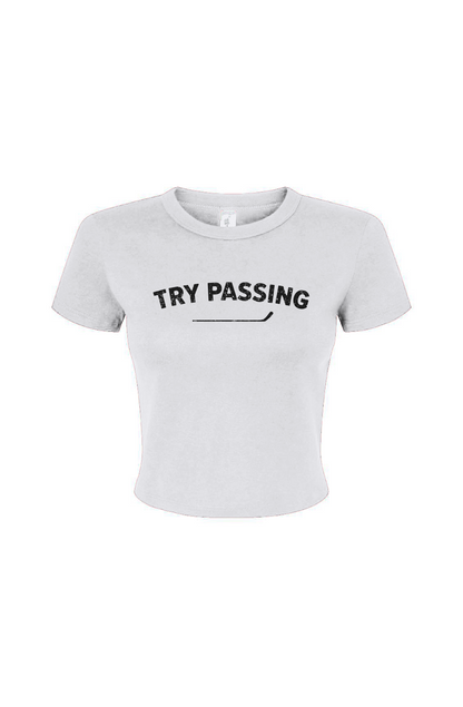 Barn Babe Try Passing Baby Tee White | Barn Garb Hockey Threads