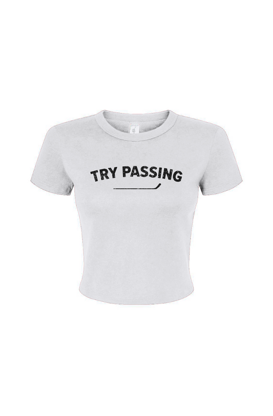 Barn Babe Try Passing Baby Tee White | Barn Garb Hockey Threads