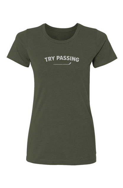 Barn Babe Try Passing Tee Green | Barn Garb Hockey Threads