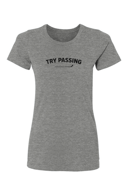 Barn Babe Try Passing Tee Grey | Barn Garb Hockey Threads