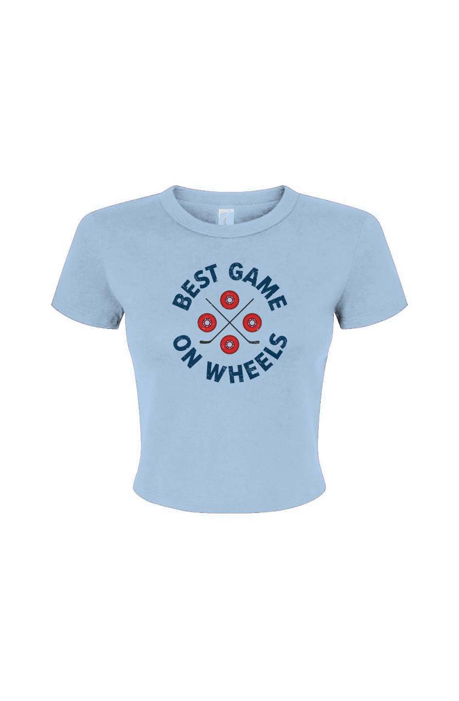 Barn Babe Wheels and Sticks Baby Tee Baby Blue | Barn Garb Hockey Threads