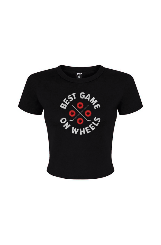 Barn Babe Wheels and Sticks Baby Tee Black | Barn Garb Hockey Threads