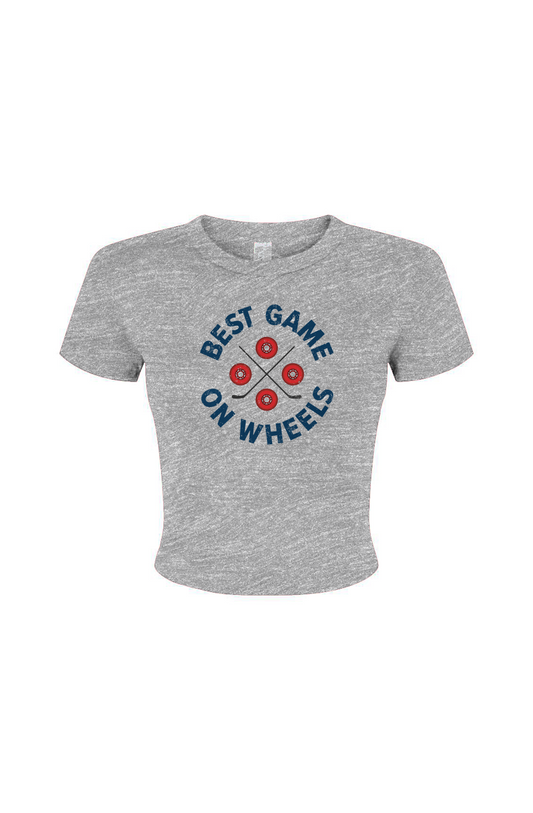 Barn Babe Wheels and Sticks Baby Tee Grey | Barn Garb Hockey Threads