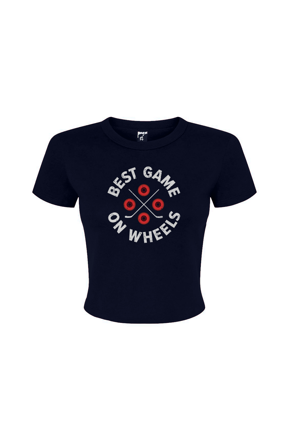 Barn Babe Wheels and Sticks Baby Tee Navy Blue | Barn Garb Hockey Threads