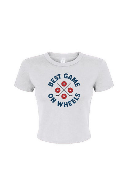 Barn Babe Wheels and Sticks Baby Tee White | Barn Garb Hockey Threads