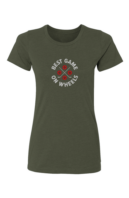Barn Babe Wheels and Sticks Tee Military Green | Barn Garb Hockey Threads