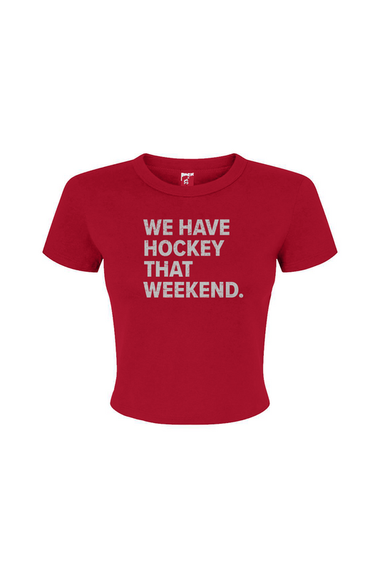 Barn Babe Win the Faceoff Baby Tee Red | Barn Garb Hockey Threads