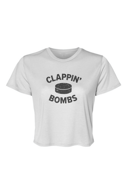 Barn Beauty Clappin' Bombs Puck Cropped Tee White | Barn Garb Hockey Threads