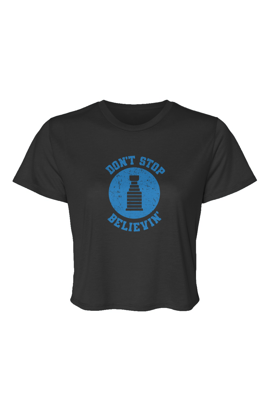 Barn Beauty Don't Stop Believin' Cropped Tee Black | Barn Garb Hockey Threads