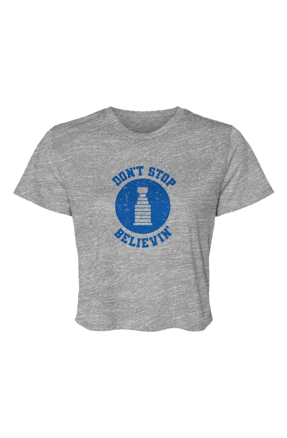 Barn Beauty Don't Stop Believin' Cropped Tee Grey | Barn Garb Hockey Threads