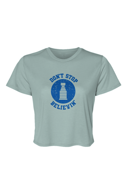 Barn Beauty Don't Stop Believin' Cropped Tee Ice Blue | Barn Garb Hockey Threads