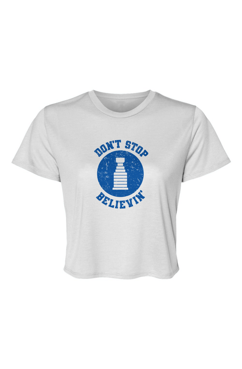 Barn Beauty Don't Stop Believin' Cropped Tee White | Barn Garb Hockey Threads