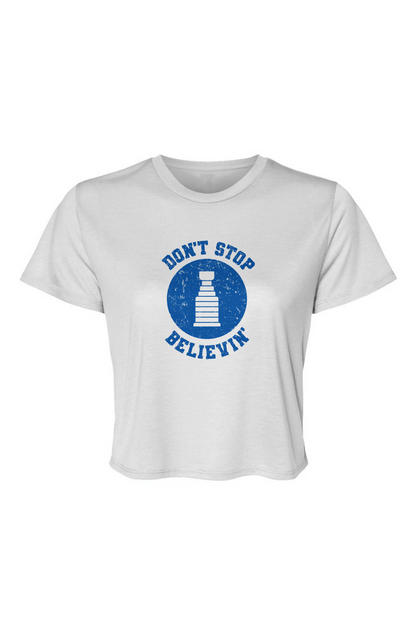Barn Beauty Don't Stop Believin' Cropped Tee White | Barn Garb Hockey Threads