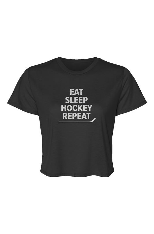 Barn Beauty Eat Sleep Hockey Cropped Tee Black | Barn Garb Hockey Threads