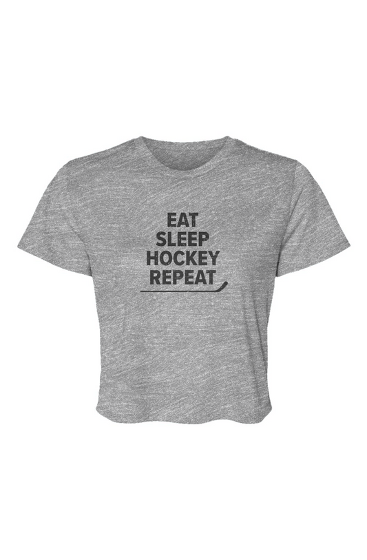 Barn Beauty Eat Sleep Hockey Cropped Tee Grey | Barn Garb Hockey Threads