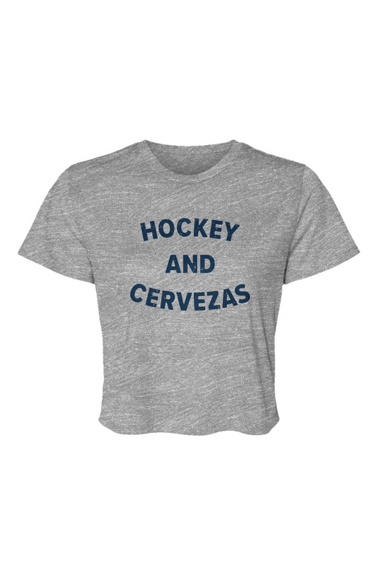 Barn Beauty Hockey and Cervezas Cropped Tee Grey | Barn Garb Hockey Threads
