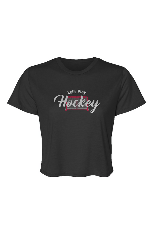 Barn Beauty Let's Play Hockey Cropped Tee Black | Barn Garb Hockey Threads