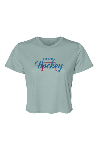 Barn Beauty Let's Play Hockey Cropped Tee Ice Blue | Barn Garb Hockey Threads