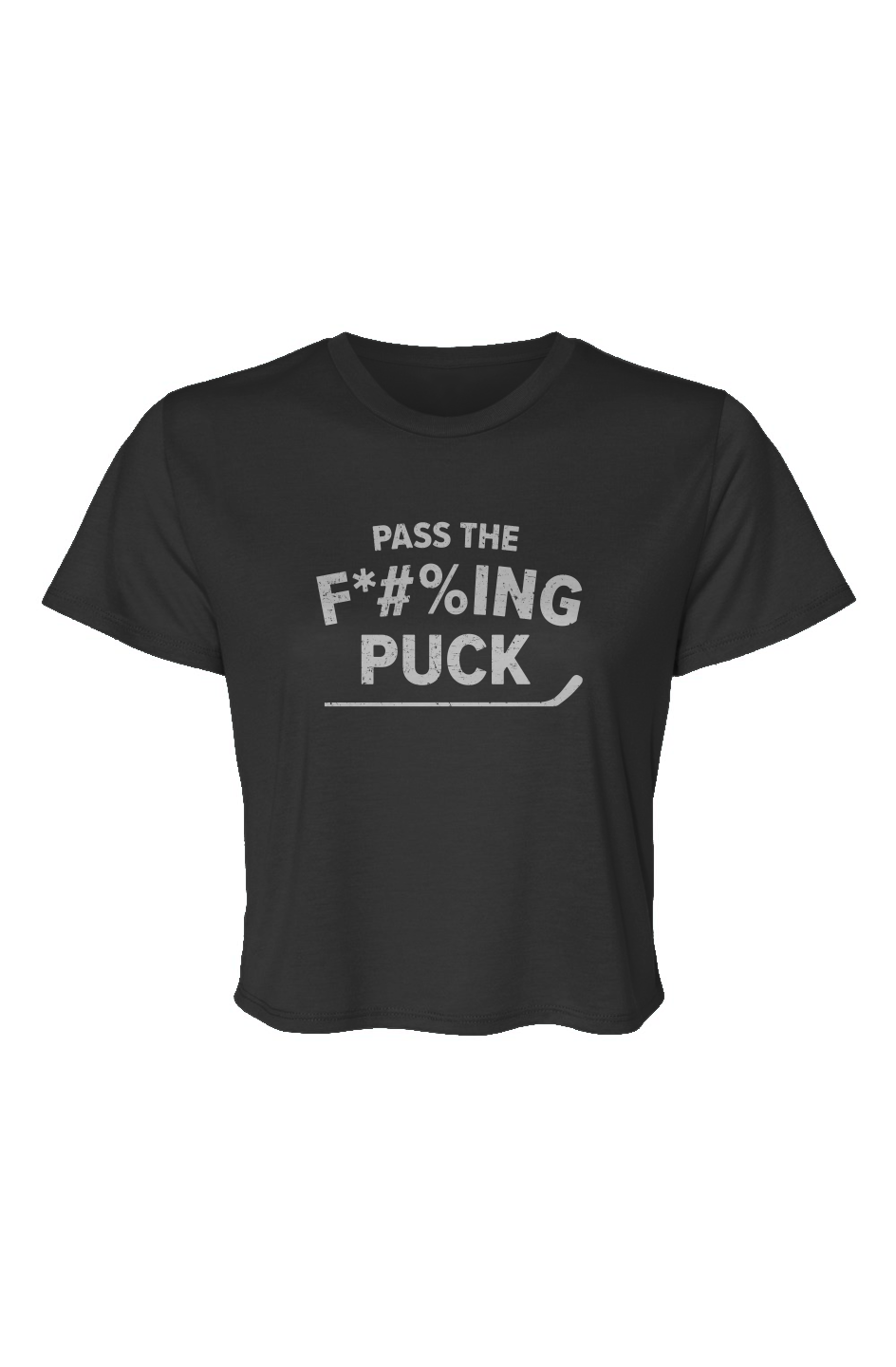 Barn Beauty Pass the F*#%ing Puck Cropped Tee Black | Barn Garb Hockey Threads