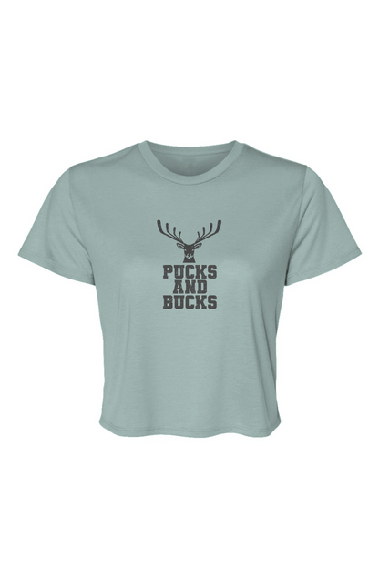 Barn Beauty Pucks And Bucks Stacked Cropped Tee Dusty Blue | Barn Garb Hockey Threads