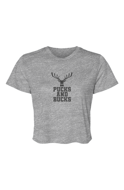 Barn Beauty Pucks And Bucks Stacked Cropped Tee Grey | Barn Garb Hockey Threads