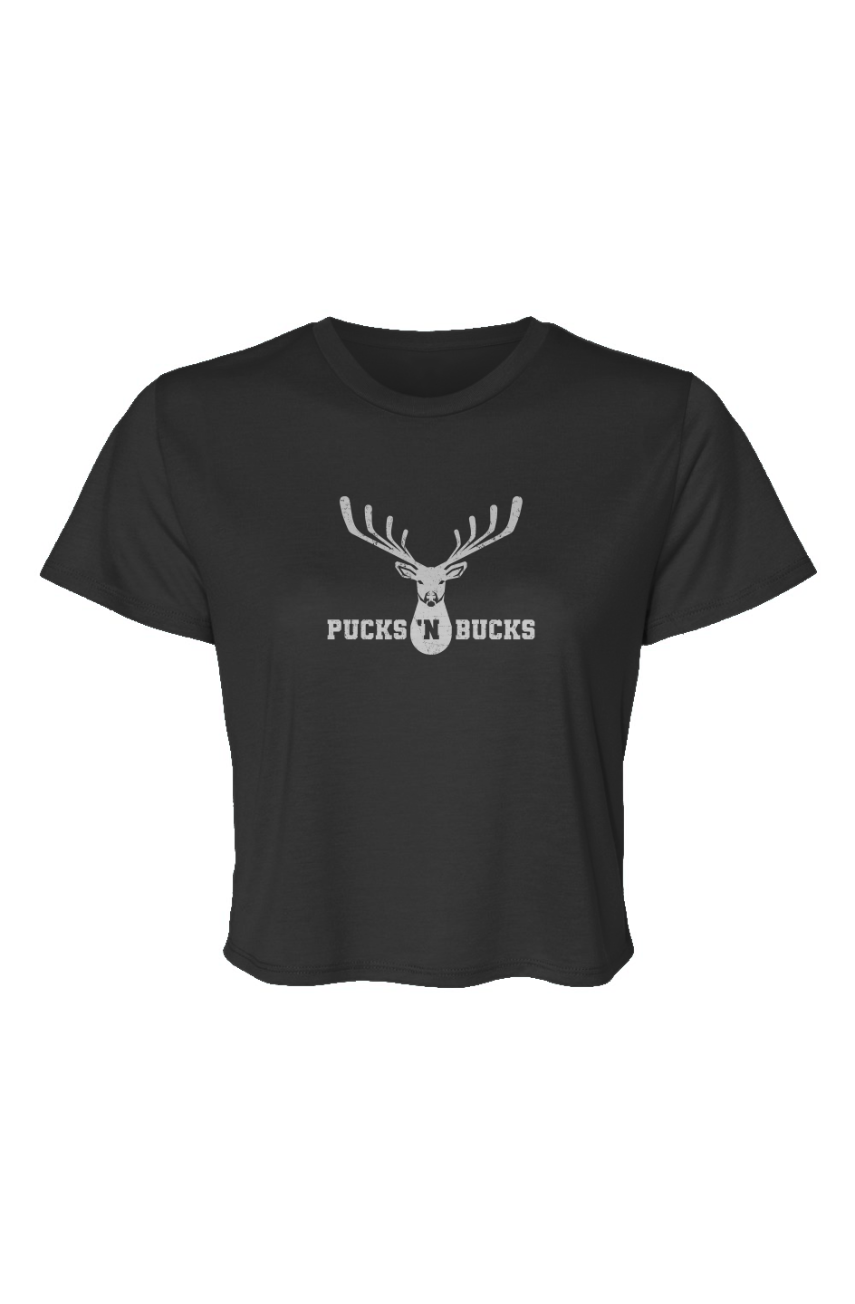 Barn Beauty Pucks N Bucks Crest Cropped Tee Black | Barn Garb Hockey Threads