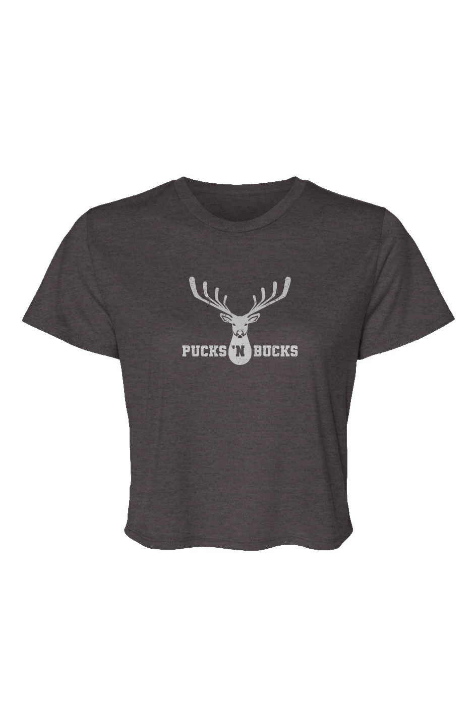 Barn Beauty Pucks N Bucks Crest Cropped Tee Charcoal | Barn Garb Hockey Threads