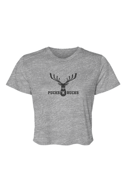 Barn Beauty Pucks N Bucks Crest Cropped Tee Grey | Barn Garb Hockey Threads