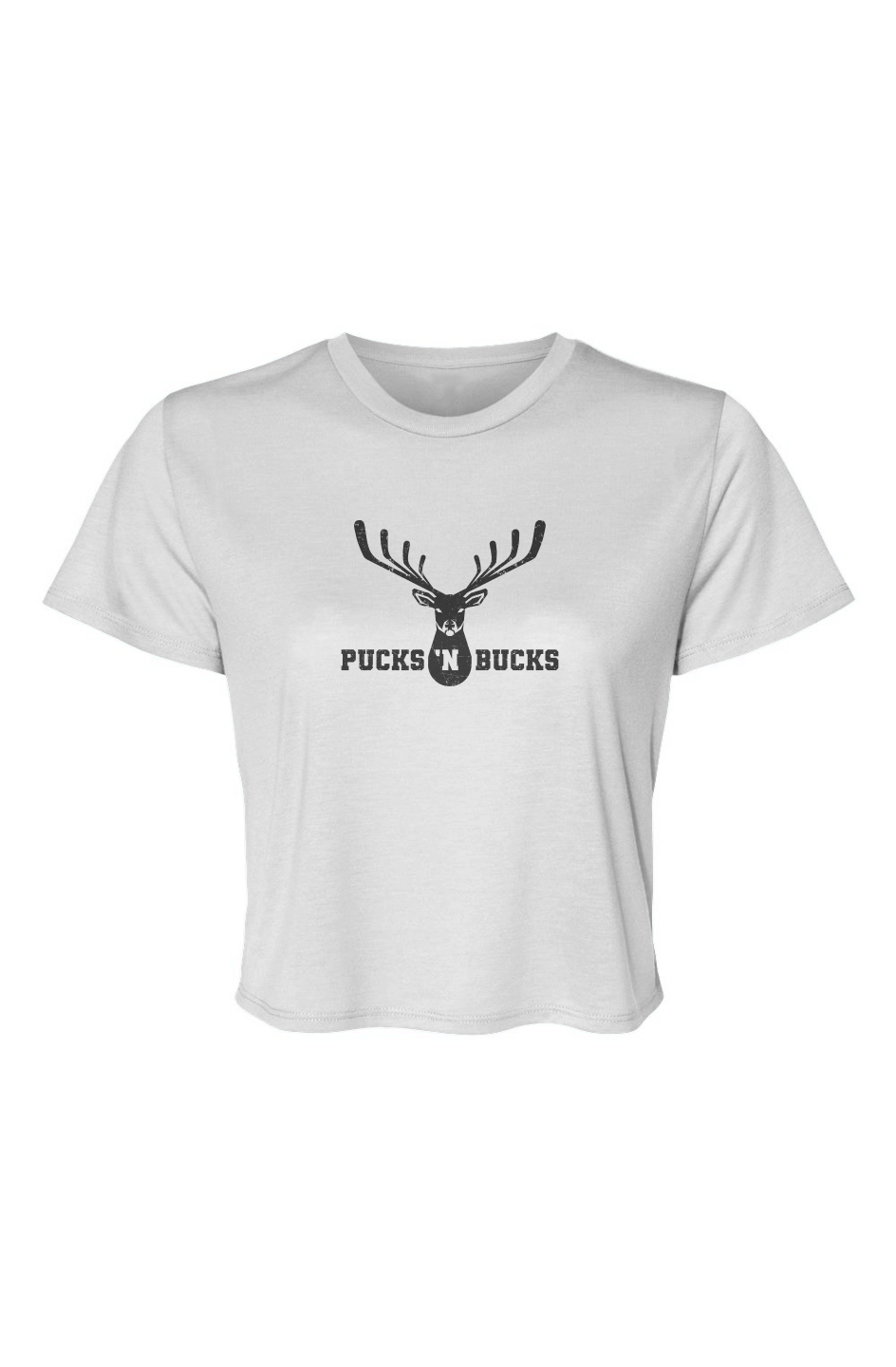 Barn Beauty Pucks N Bucks Crest Cropped Tee White | Barn Garb Hockey Threads